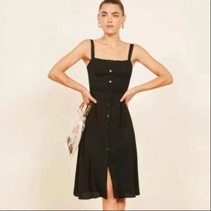 Reformation Persimmon Square Neck Button Up Midi Dress Black Size 6